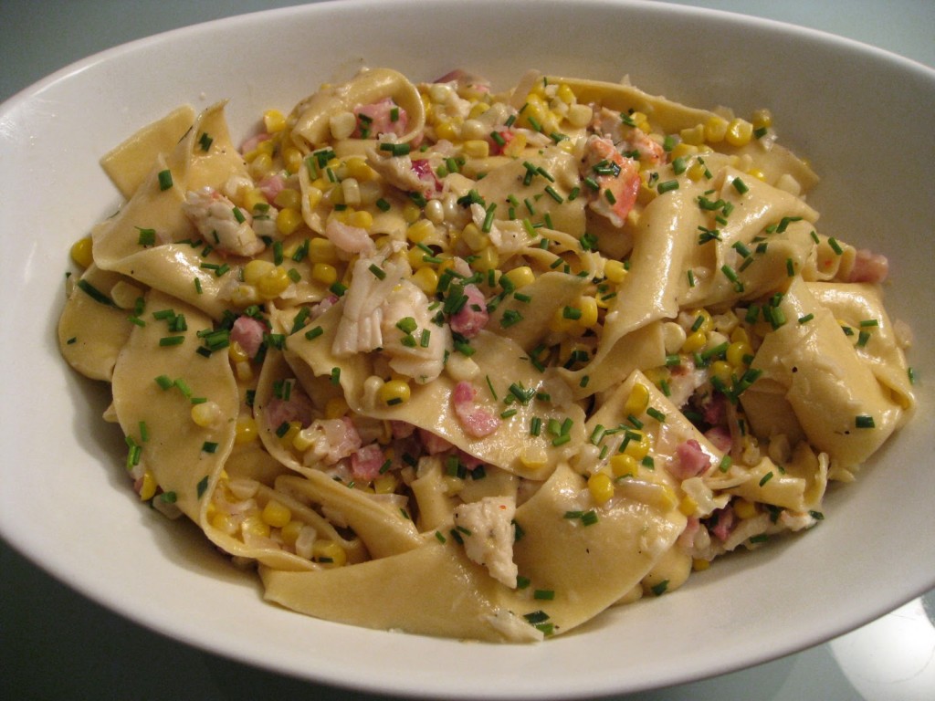 Pappardelle with Corn, Lobster and Pancetta