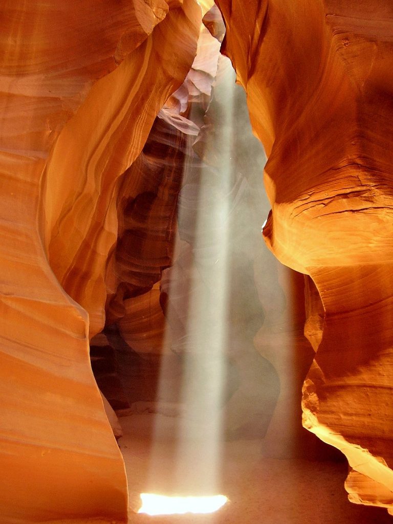 light beam coming through antelope canyon in arizona